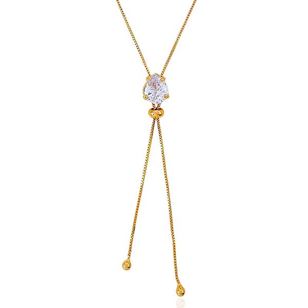 Colar Gravatinha Zircônia Gota Ajustável - Banho de Ouro 18k