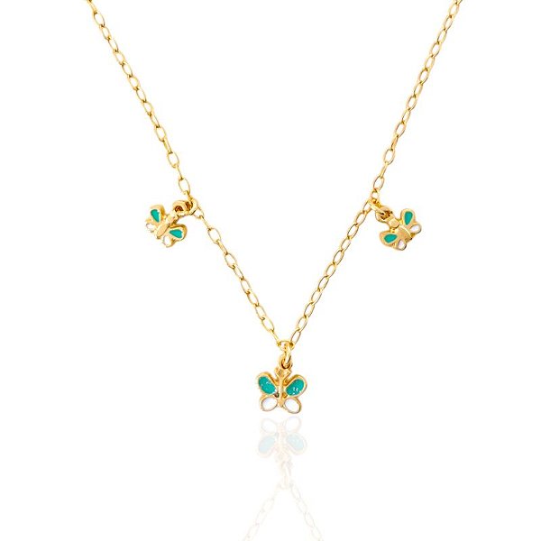 Colar Infantil Borboletas Resinadas - Banho de Ouro 18k