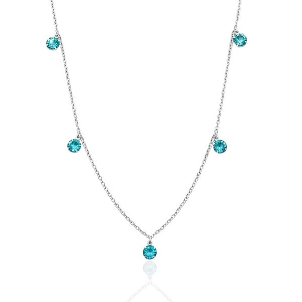 Colar Choker 5 Zircônia Verde Água 40cm - Prata 925