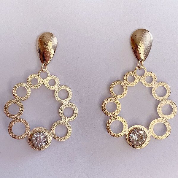 Brinco Circulos Grande c/ 1 Zircônia - Banho de Ouro 18k