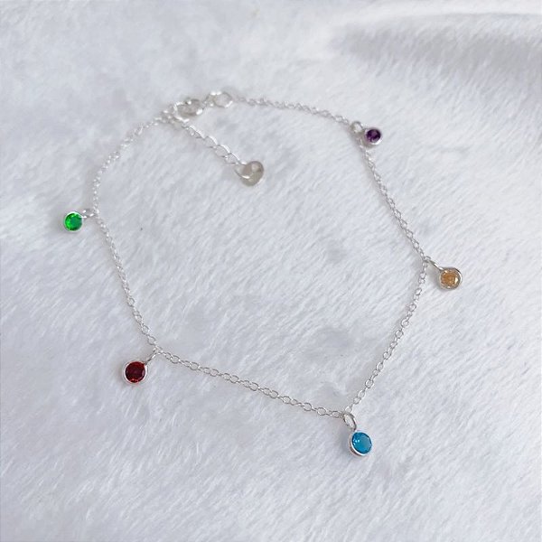 Pulseira 5 Zircônias Colors 22,5cm - Prata 925