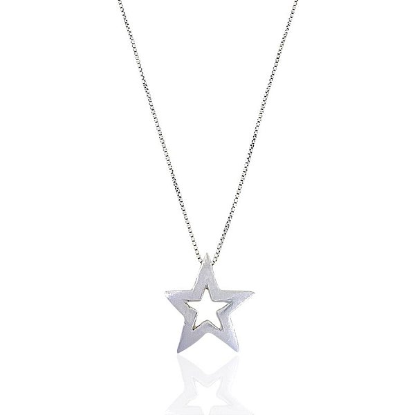 Colar Estrela Vazada 1,5cm 45cm - Prata 925