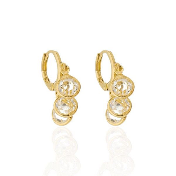 Brinco Argolinha c/ Pingente Triplo Cristais - Banho de Ouro 18k