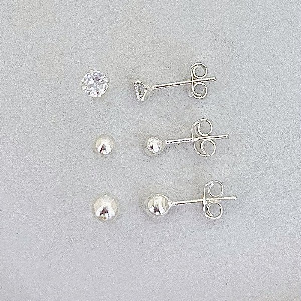 Brinco Trio 2 Bolinhas e Ponto de Luz - Prata 925