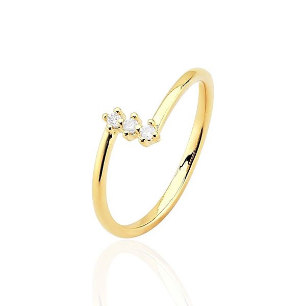 Anel Cravejado 3 Zircônias - Banho de Ouro 18k