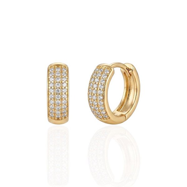 Brinco Argola Cravejada 3 Fileiras 1,5cm - Banho de Ouro 18k