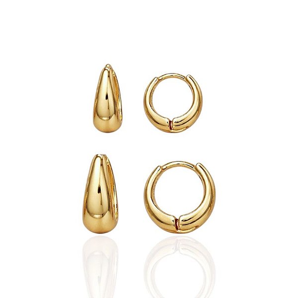 Brinco Duo Argolinha Click Lisa - Banho de Ouro 18k