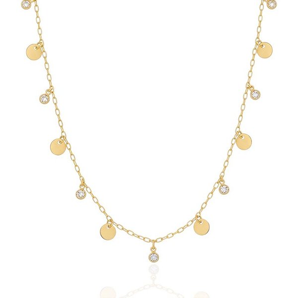Colar Medalhas Onduladas e Zircônias 40cm - Banho de Ouro 18k