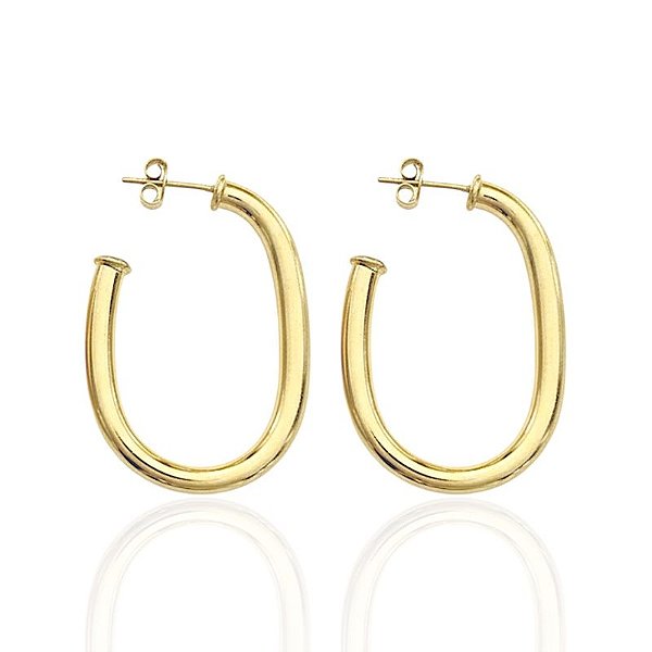 Brinco Argola Oval Lisa 4cm - Banho de Ouro 18k