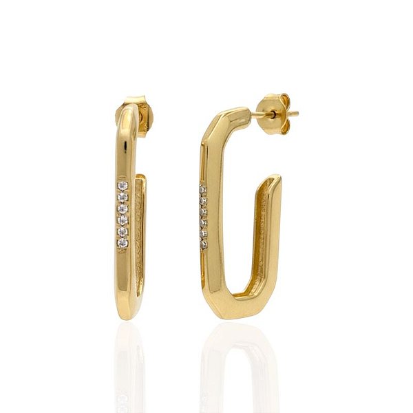 Brinco Meia Argola c/ cravejado 3cm - Banho de Ouro 18k