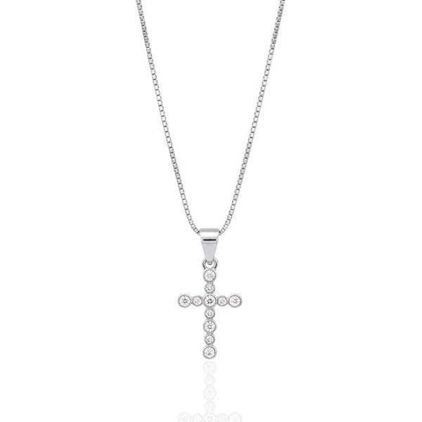 Colar Cruz Cravejada c/ Banho de Ródio 45cm - Prata 925