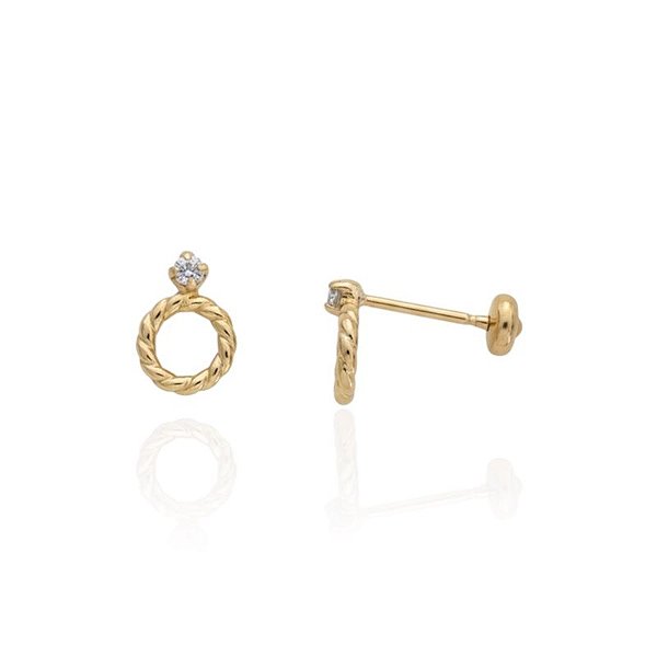 Brinco Infantil Circulo Vazado com Ponto de Luz - Banho de Ouro 18k
