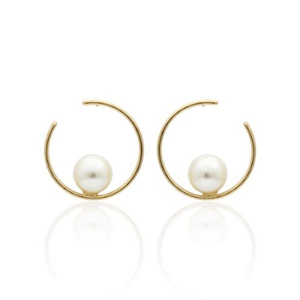 Brinco Argola Frontal com Pérola - Banho de Ouro 18k