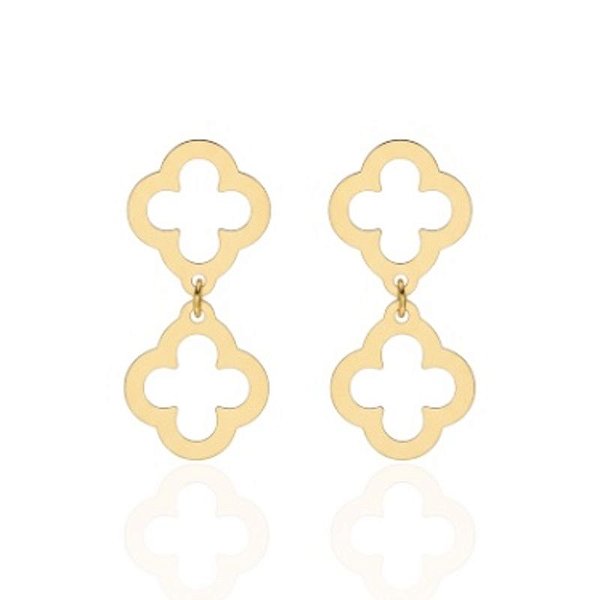 Brinco 2 Trevos Vazados - Banho de Ouro 18k
