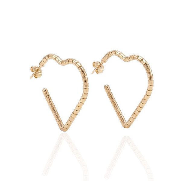 Brinco Argola Coração com Tubinhos 3,5cm - Banho de Ouro 18k