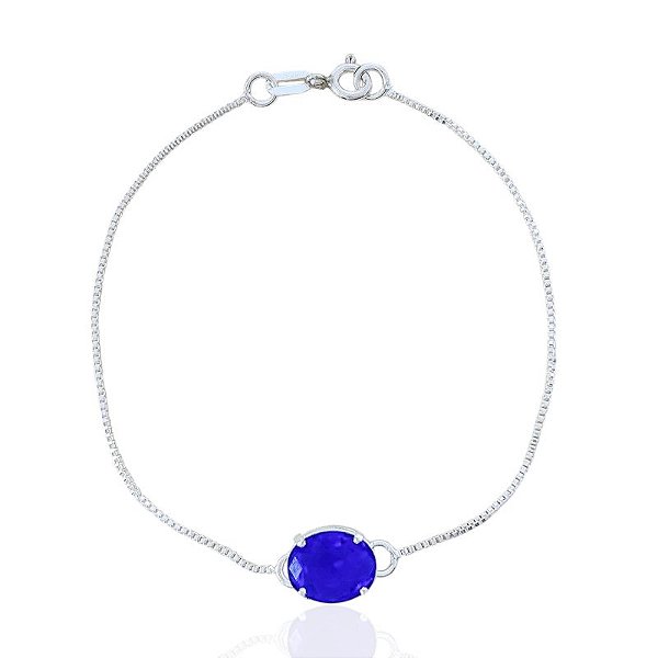 Pulseira Veneziana com Zircônia Azul Oval - Prata 925