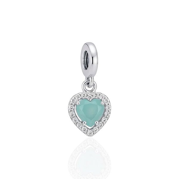 Berloque Coração Zircônia Azul Claro c/ Borda Cravejada - Prata 925
