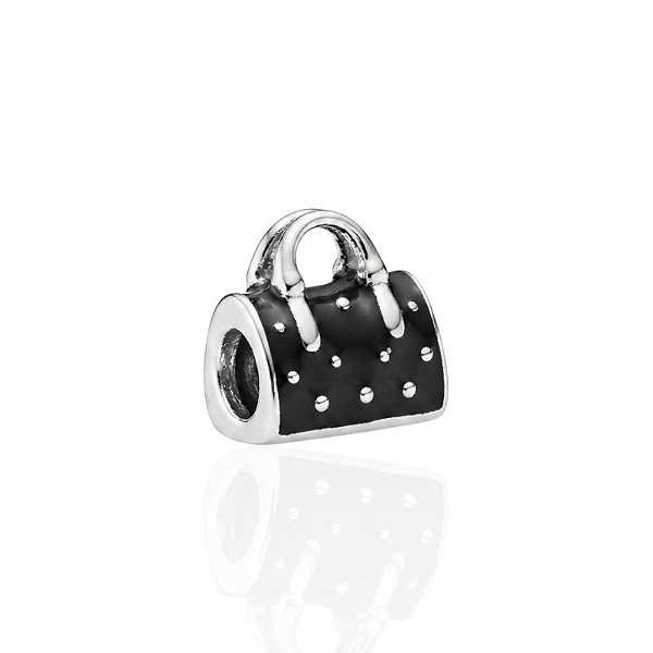 Berloque Separador Bolsa Resina Preta - Prata 925