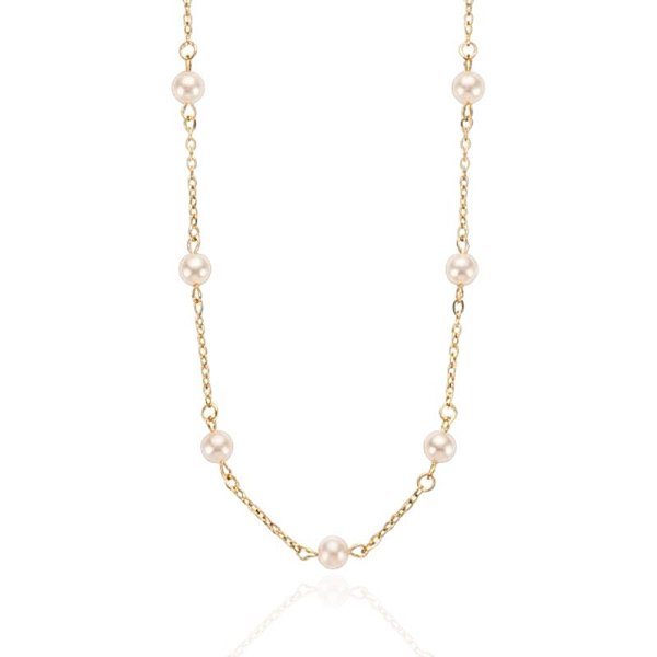 Colar Choker Elo Português e Pérolas 37cm - Banho de Ouro 18k