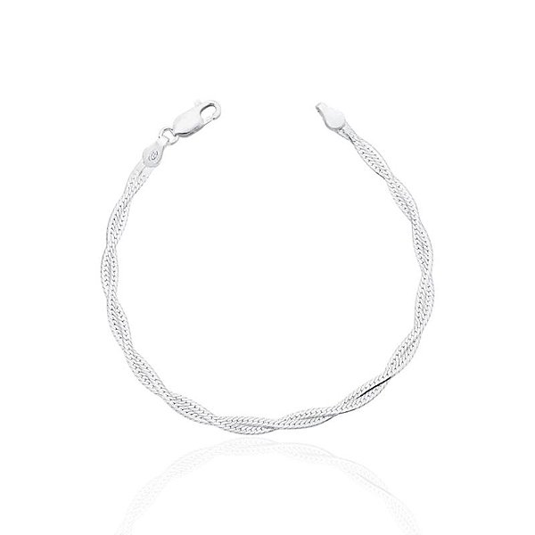 Pulseira Laminada Trançada 2 Fios 18cm - Prata 925