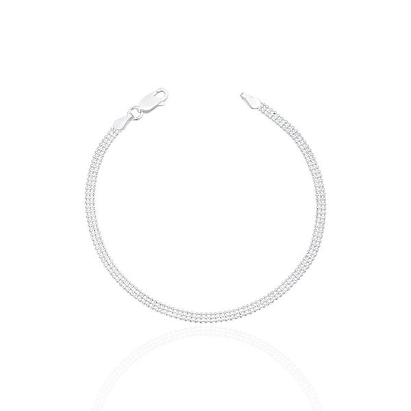 Pulseira Esteira Bolinhas 3 Fios 18cm - Prata 925