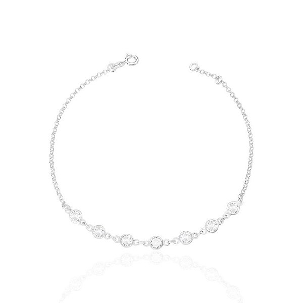 Pulseira 6 Zircônias Cristal 18cm - Prata 925