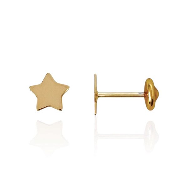 Brinco Infantil Estrela Lisa - Banho de Ouro 18k