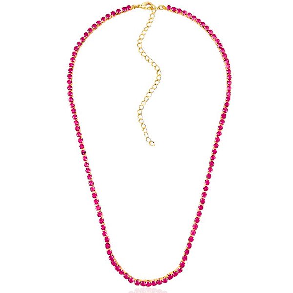 Colar Riviera Rosa 40cm + 10cm de Extensor - Banho de Ouro 18k
