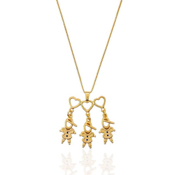 Colar Filhos ( Três Meninos) Veneziana 45cm - Banho de Ouro 18k
