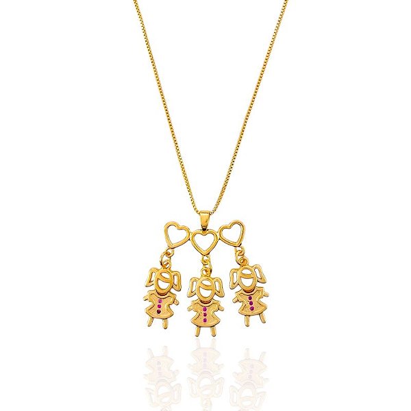 Colar Filhos ( Três Meninas) Veneziana 45cm - Banho de Ouro 18k