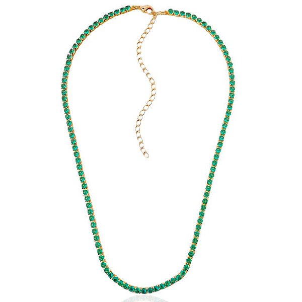 Colar Riviera Verde Água 40cm + 10cm de Extensor - Banho de Ouro 18k