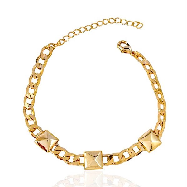 Pulseira Elo Grumet com 3 Spike 17cm - Banho de Ouro 18k