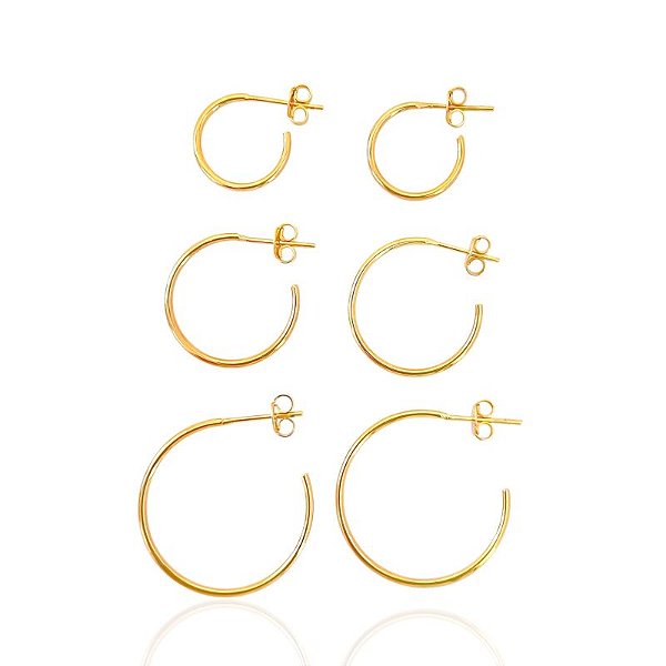 Brinco Trio de Argolinha Lisa Tarraxa - Banho de Ouro 18k