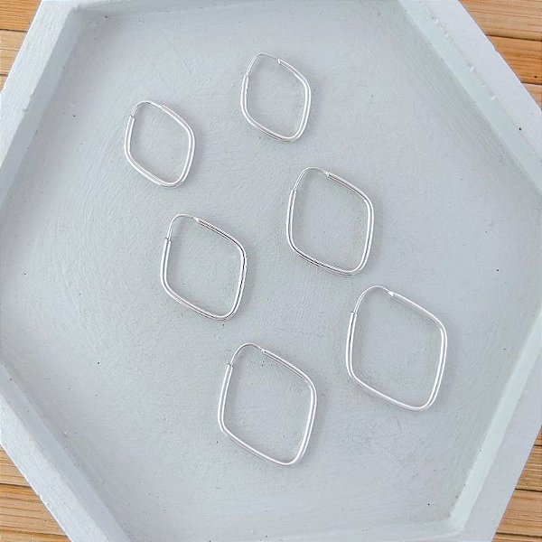 Brinco Trio de Argolinhas Fina Losango de Encaixe - Prata 925