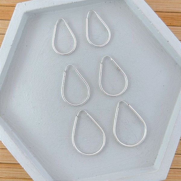 Brinco Trio de Argolinhas Fina Gota de Encaixe - Prata 925