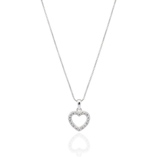 Colar Coração Vazado Borda Cravejada Veneziana 45cm - Prata 925
