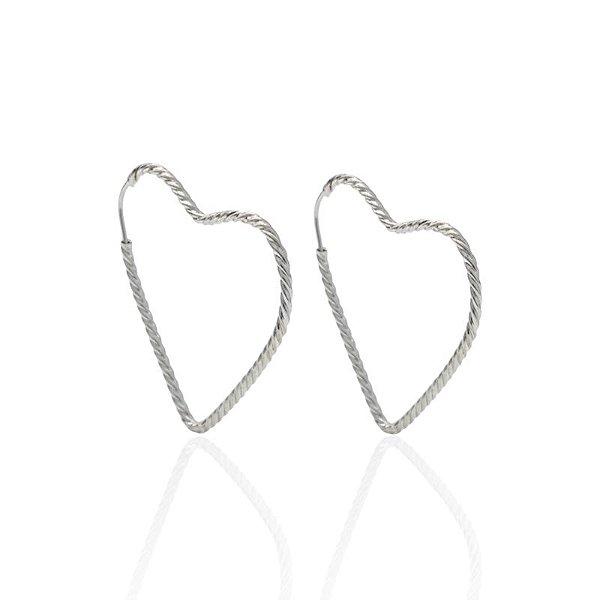 Brinco Argola Coração Fio Torcido Encaixe 3,5cm - Prata 925