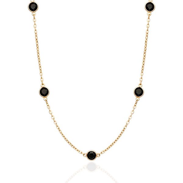 Colar Choker Elo Português e Pontos de Luz Preto 32cm - Banho de Ouro 18k