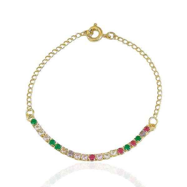 Pulseira Infantil Riviera Colorida 15cm - Banho de ouro 18k