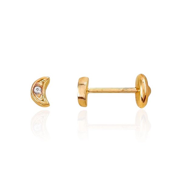 Brinco Infantil Lua com 1 Zircônia - Banho de Ouro 18k