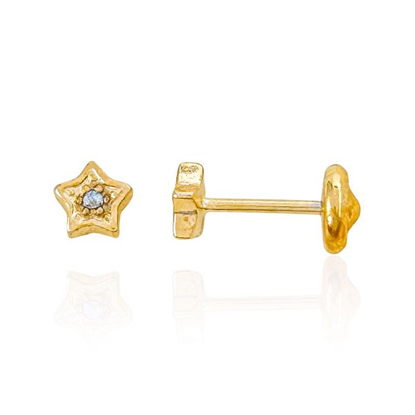 Brinco Infantil Estrela com 1 Zircônia - Banho de Ouro 18k