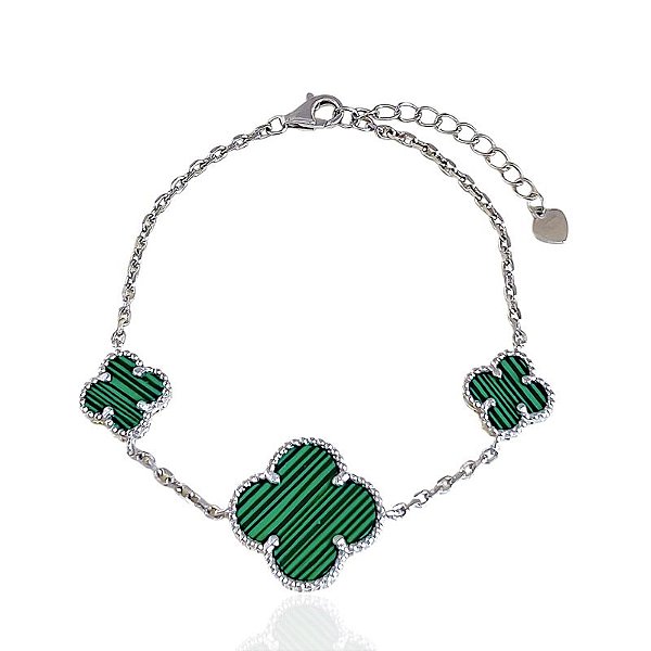 Pulseira 3 Trevos Verde - Prata 925