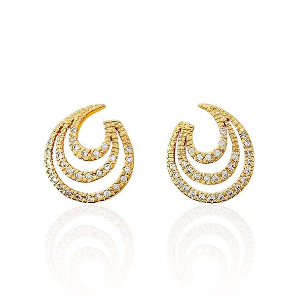 Brinco Círculo 3 Linhas Cravejadas - Banho de Ouro 18k