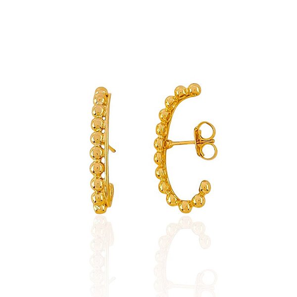 Brinco Ear Hook Linhas 1 Lisa e 1 com Bolinhas - Banho de Ouro 18k