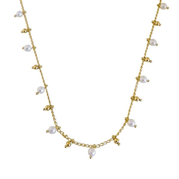 Colar Chocker Perolas e Bolinhas Penduradas 40cm - Banho de Ouro 18K