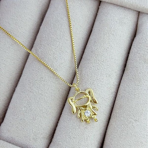 Colar Menina Cabeça Vazada 45cm + 5cm extensor - Banho de Ouro 18k