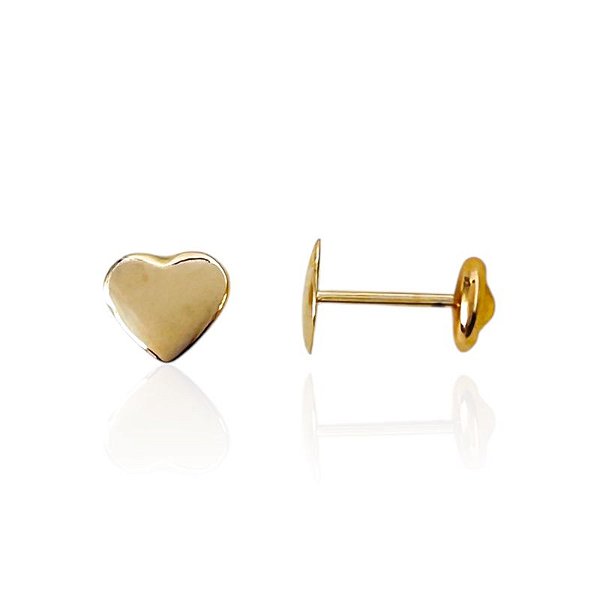 Brinco Infantil Coração Liso - Banho de Ouro 18k