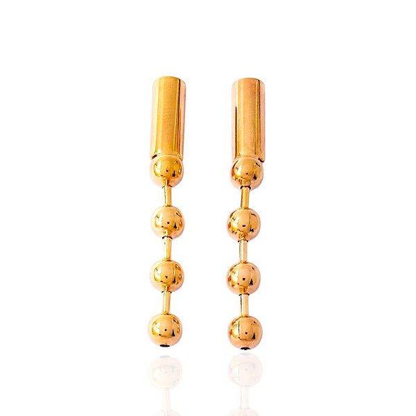 Brinco Tubo c/ Bolinhas 5cm - Banho de Ouro 18k