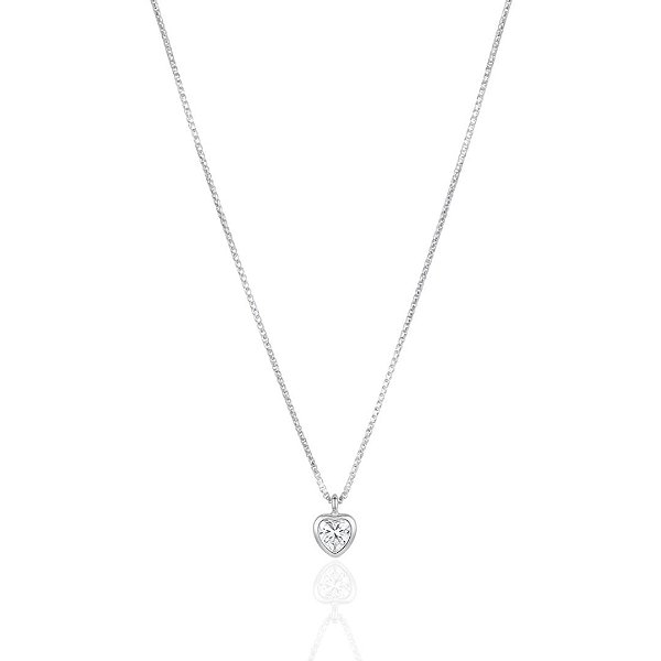 Colar Ponto de Luz Zircônia Coração Veneziana 45cm - Prata 925