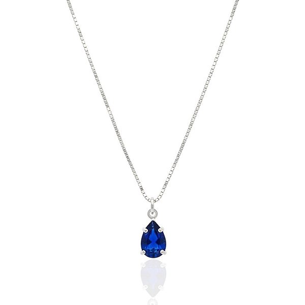 Colar Ponto de Luz Gota Azul 45cm - Prata 925